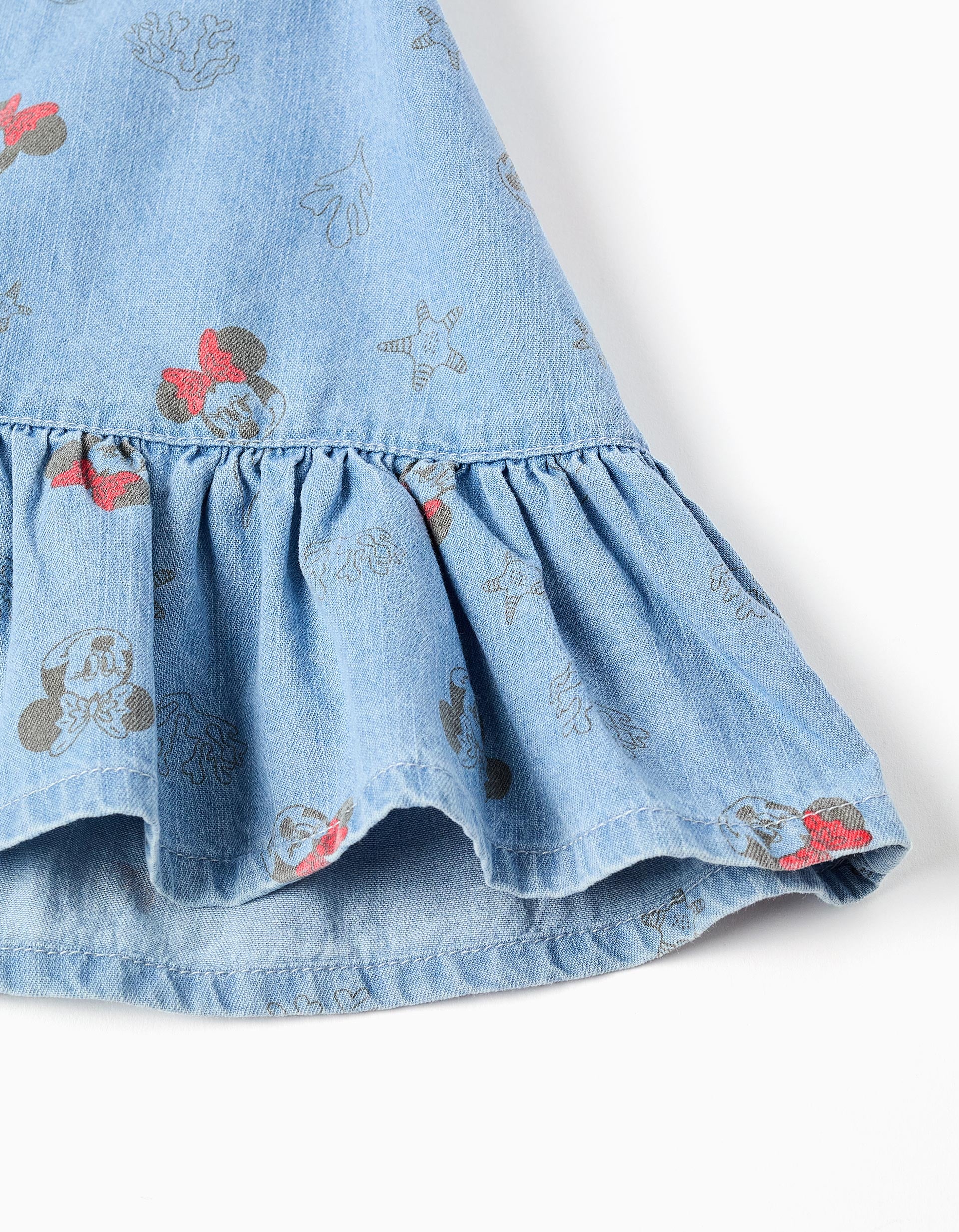 Vestido de ganga sem mangas Minnie para bebé menina, azul-claro