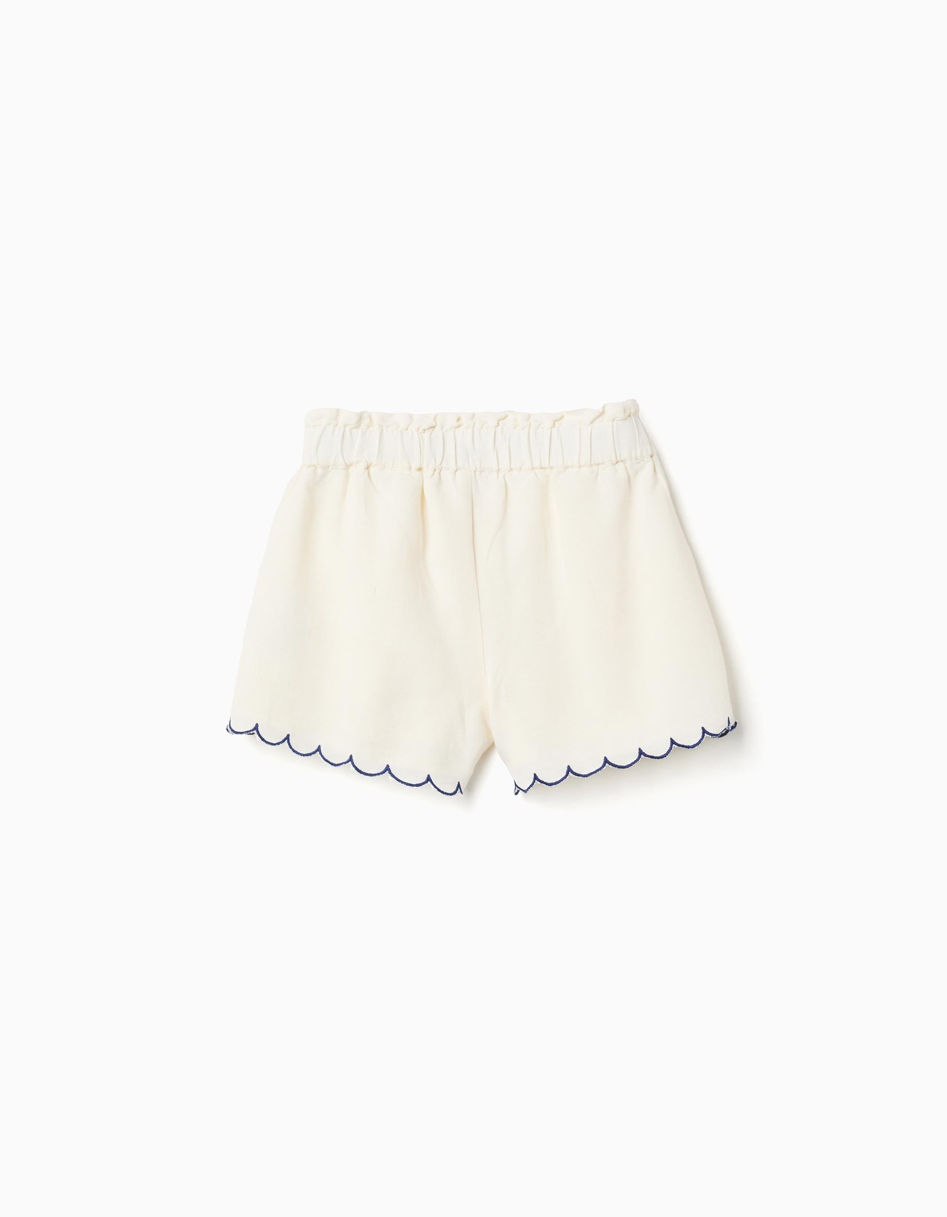 Shorts in cotton and linen with paperbag waist for girls, light beige