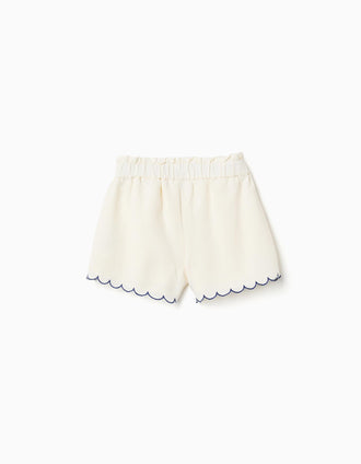 Shorts in cotton and linen with paperbag waist for girls, light beige