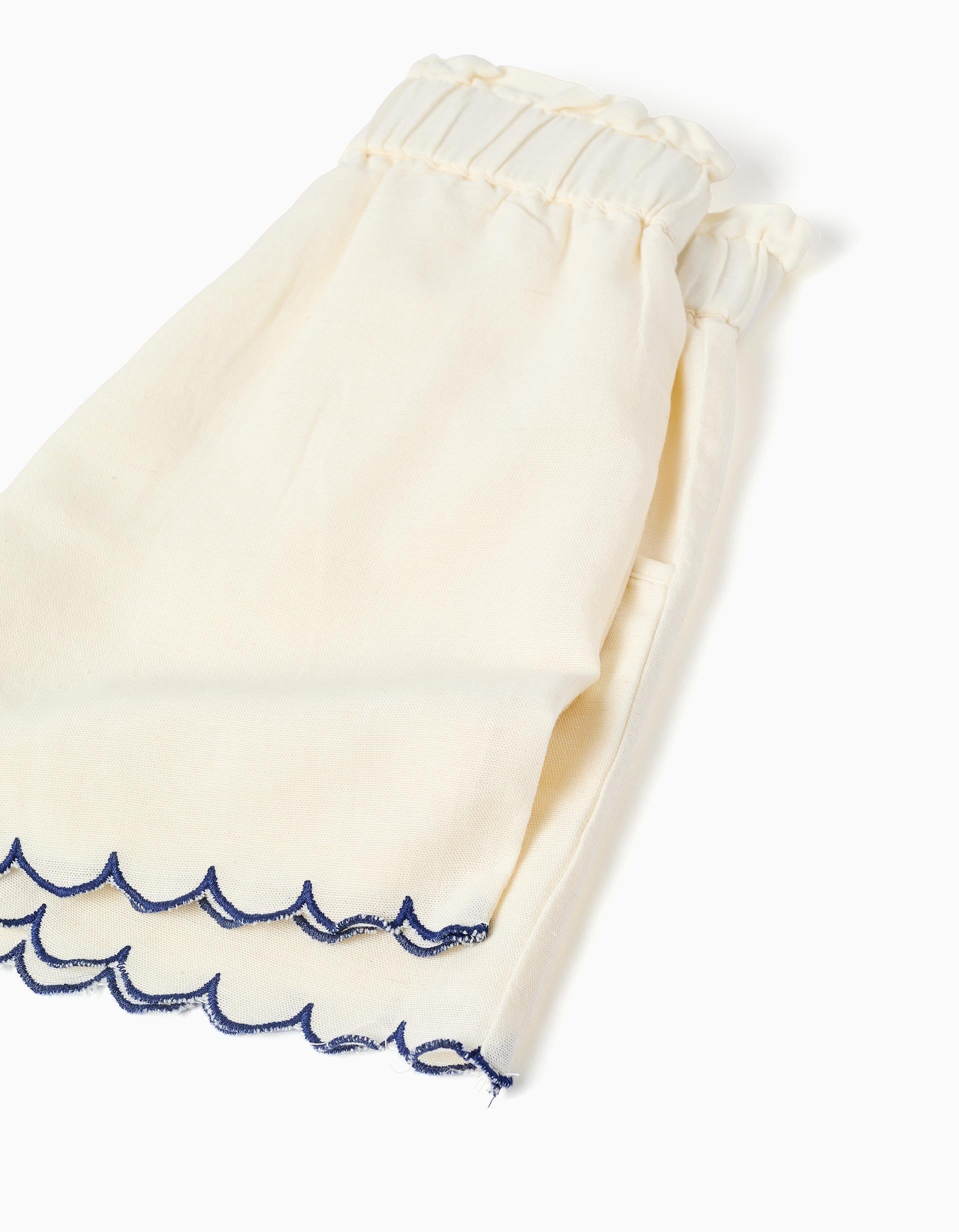 Shorts in cotton and linen with paperbag waist for girls, light beige