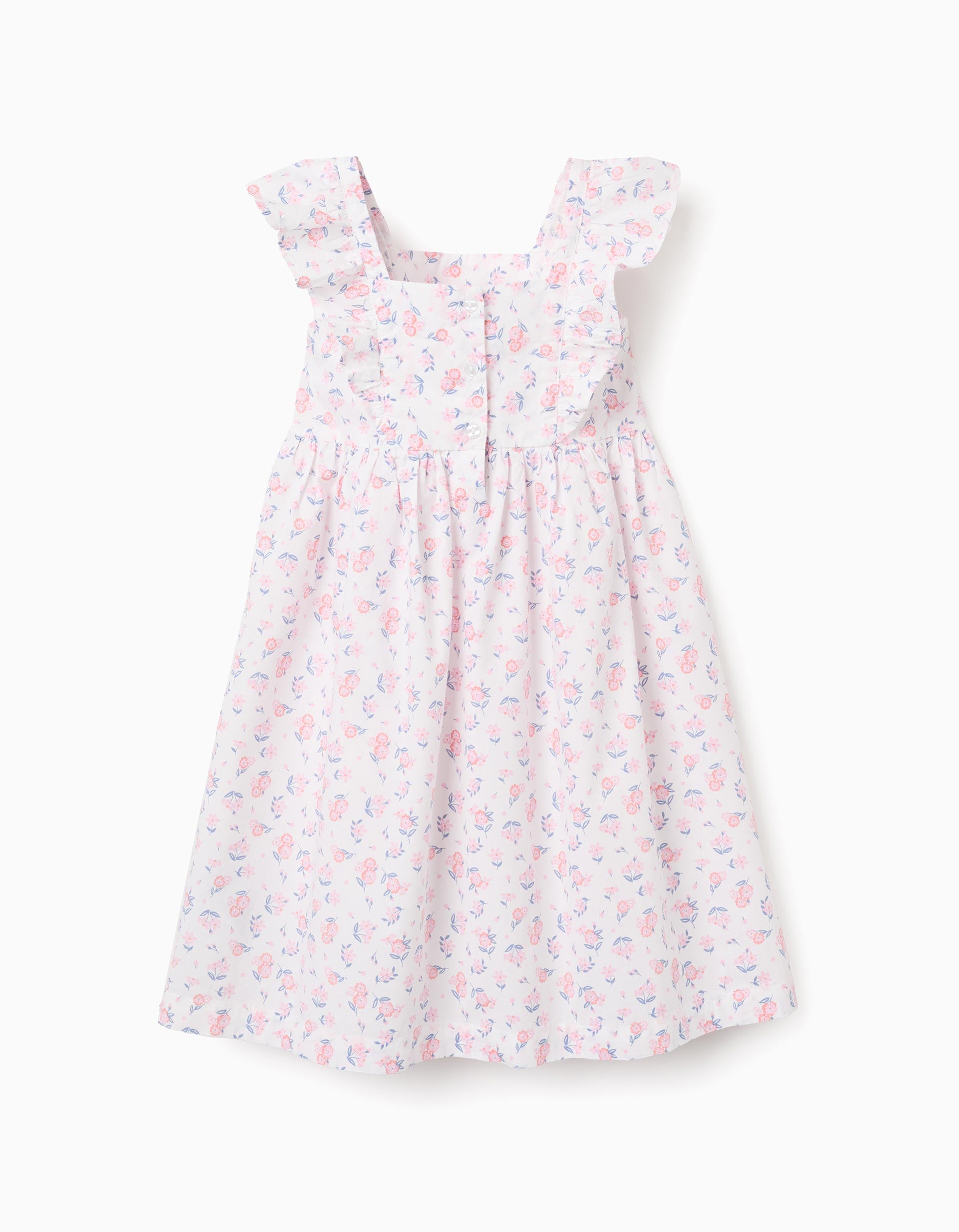 Dress for girls, sleeveless, ruffle insert, gathered skirt, floral