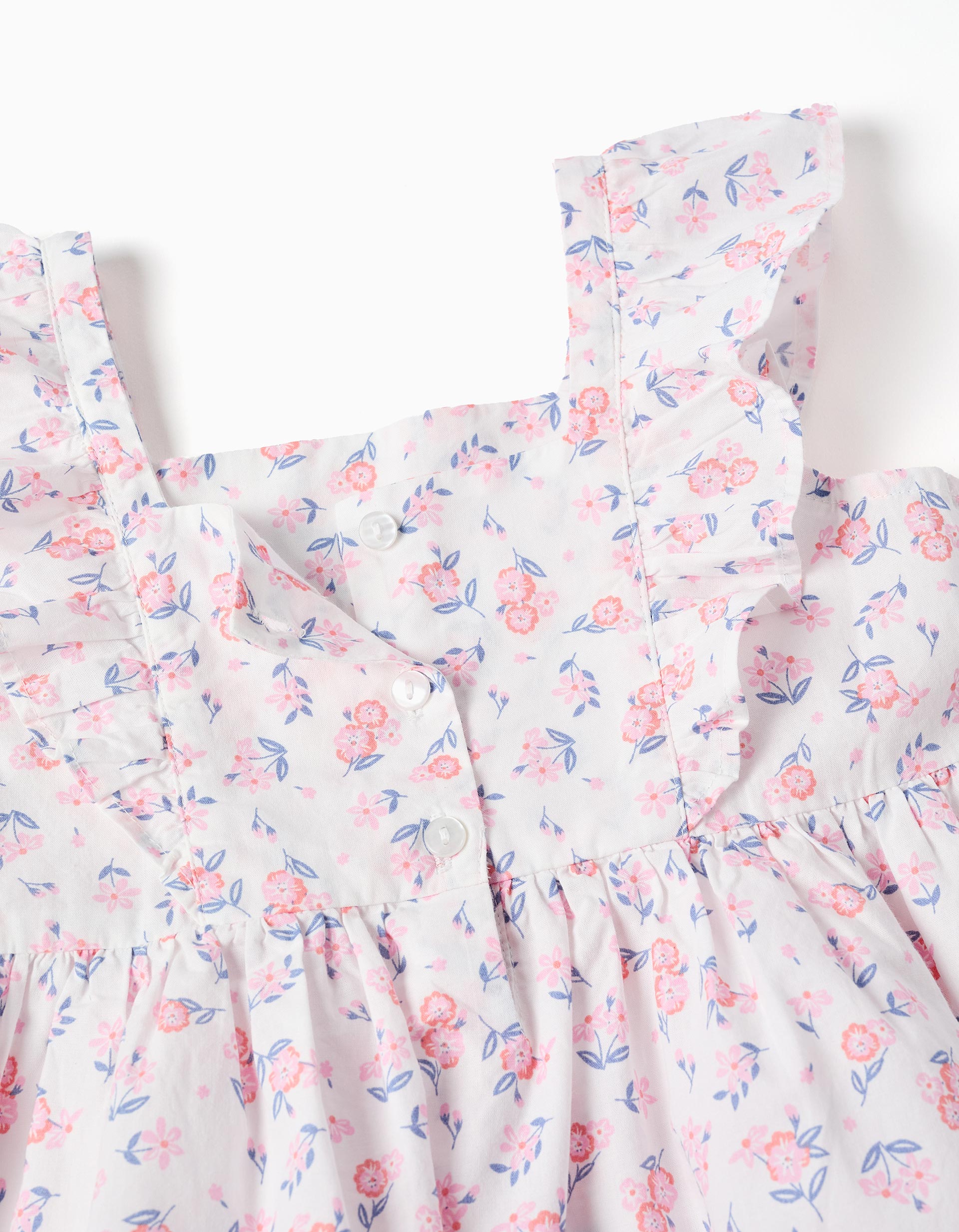 Dress for girls, sleeveless, ruffle insert, gathered skirt, floral