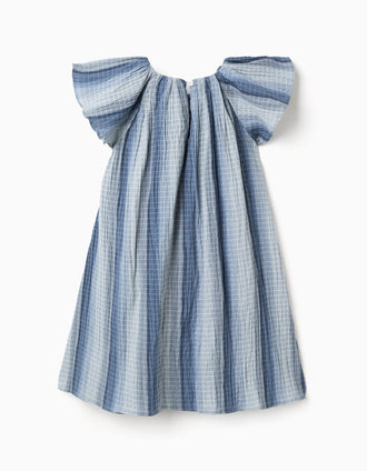 Vestido de algodão evasé com mangas borboleta para menina, azul