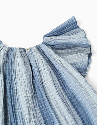 Vestido de algodão evasé com mangas borboleta para menina, azul