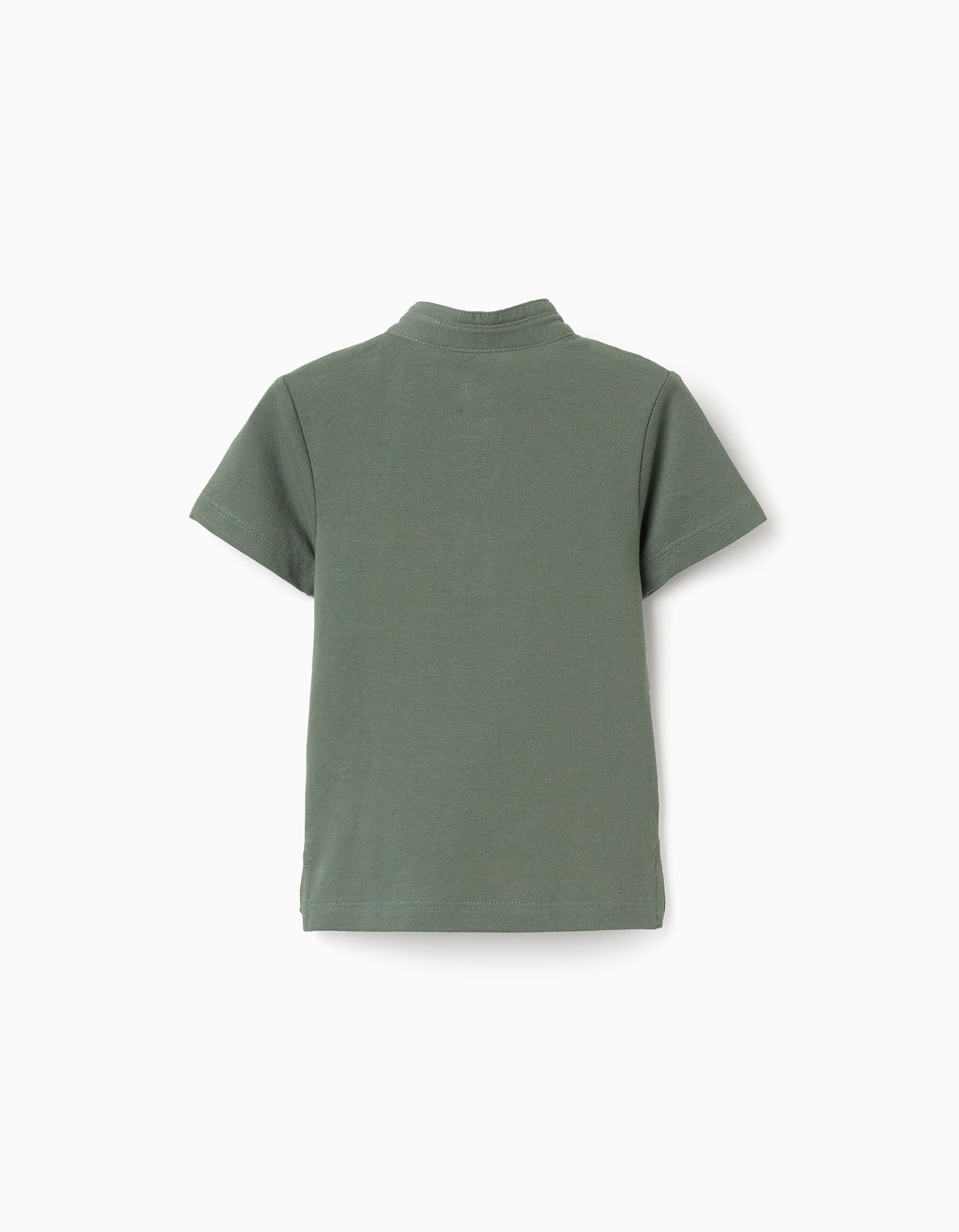Polo de algodão com gola mao e bolso para bebé menino, verde-escuro