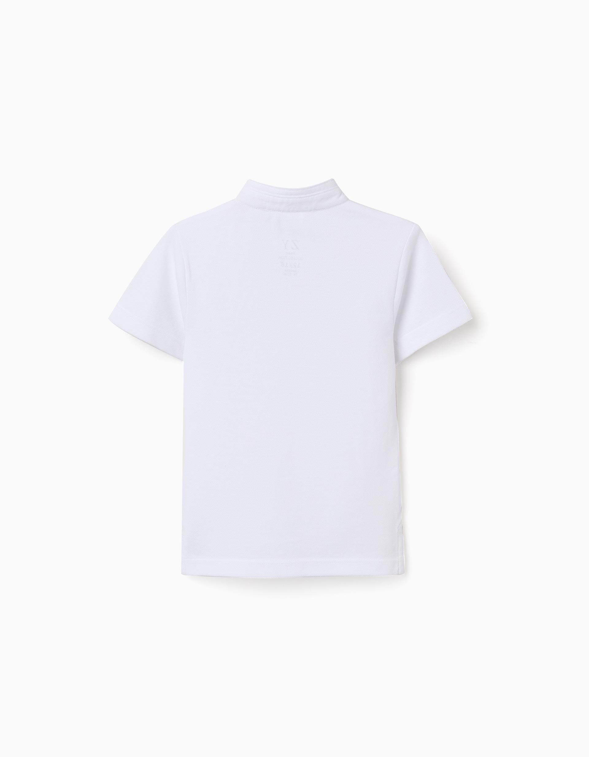 Polo de algodão com gola mao e bolso para bebé menino, branco