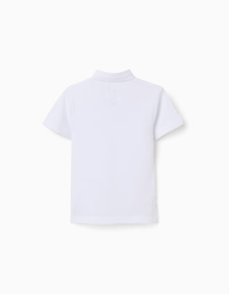Polo de algodão com gola mao e bolso para bebé menino, branco