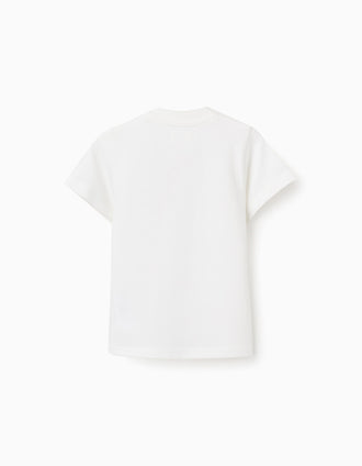 Cotton T-shirt with striped chest pocket for baby boys, white/red