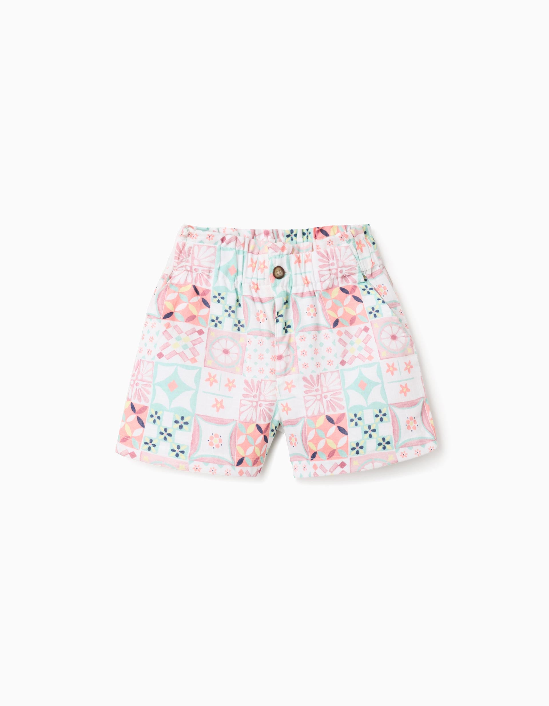 Cotton shorts with a tile pattern for girls, multicolour