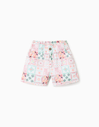 Cotton shorts with a tile pattern for girls, multicolour
