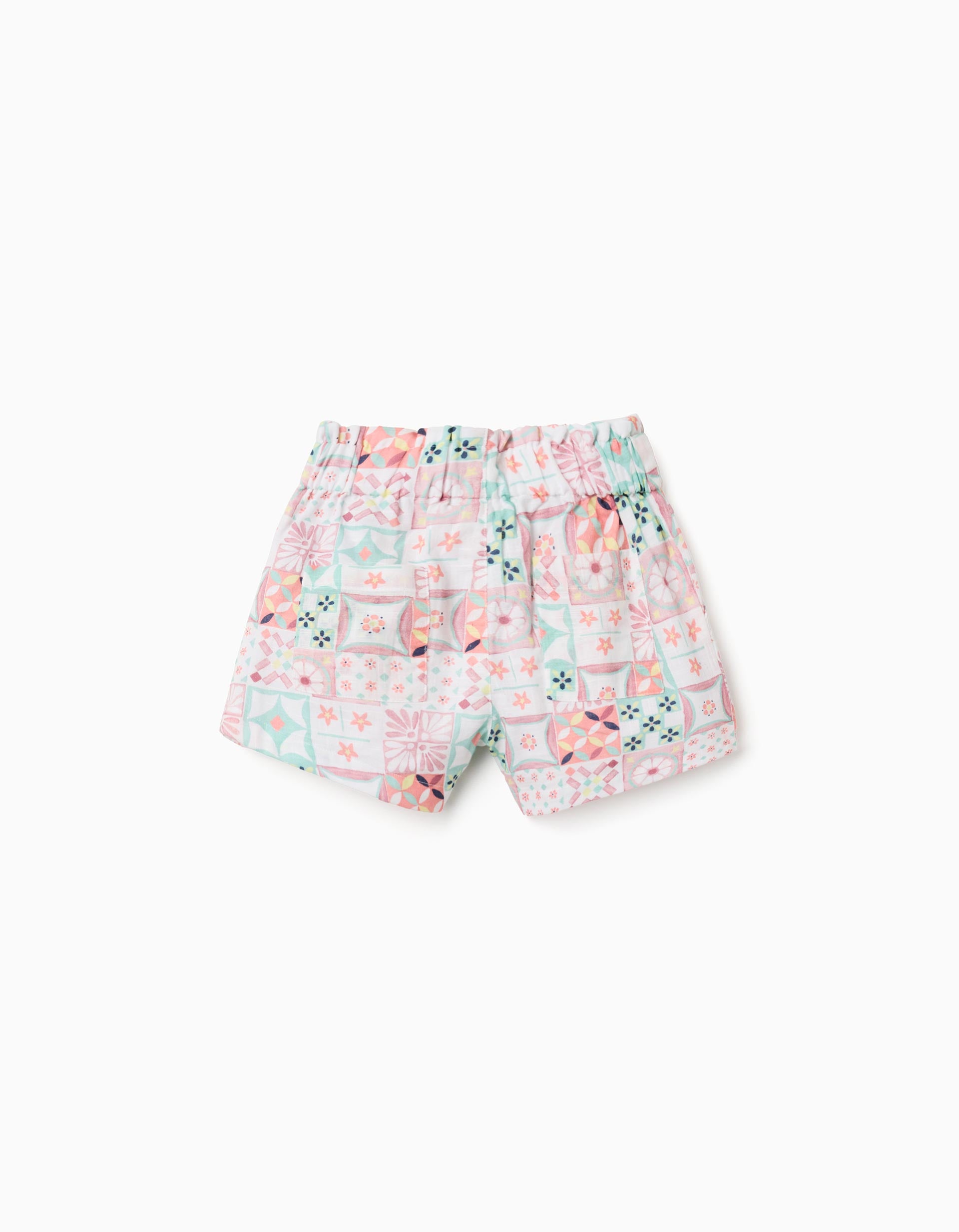 Cotton shorts with a tile pattern for girls, multicolour