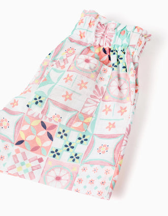 Cotton shorts with a tile pattern for girls, multicolour
