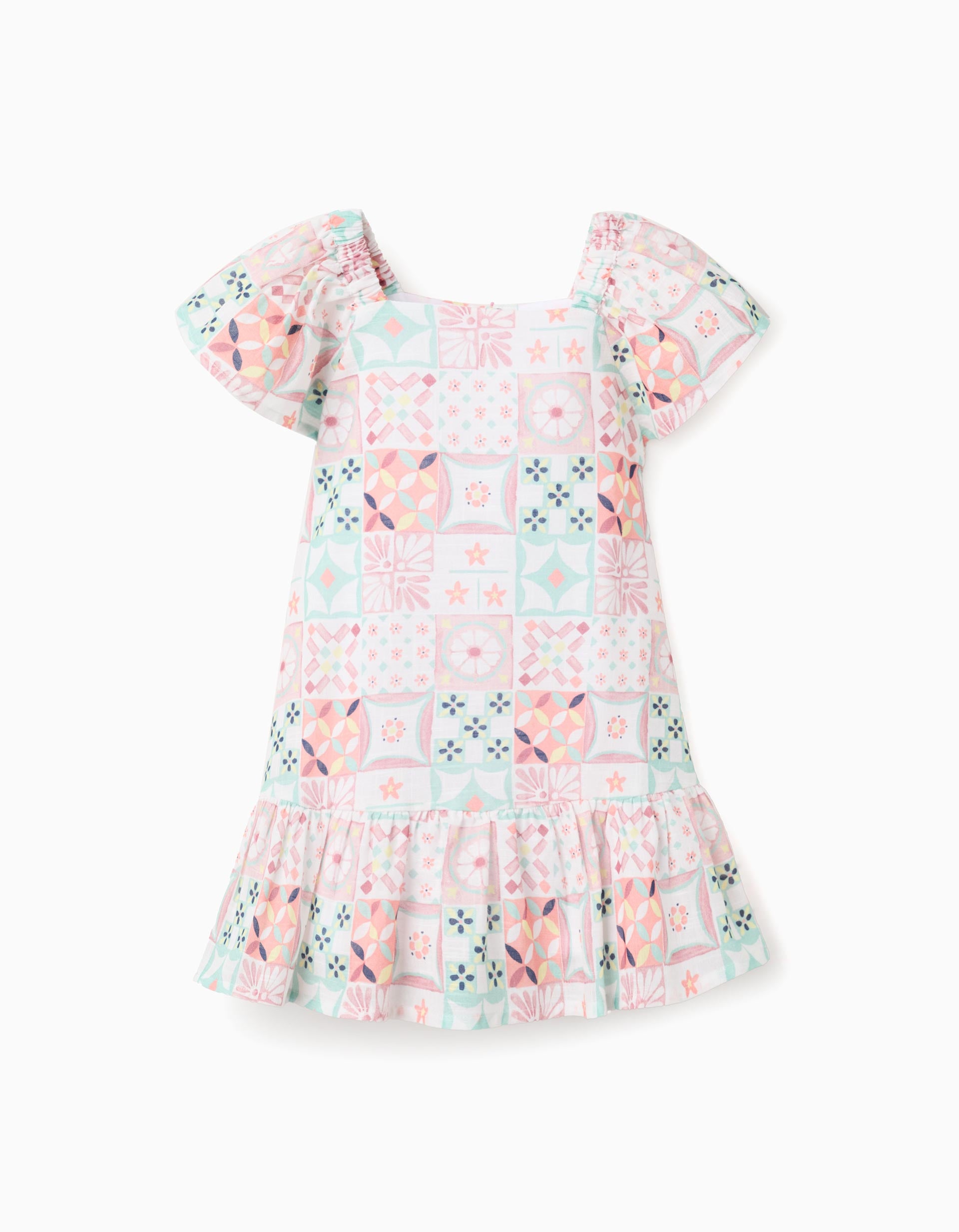 Vestido de algodón con estampado de azulejos para bebé niña, multicolor