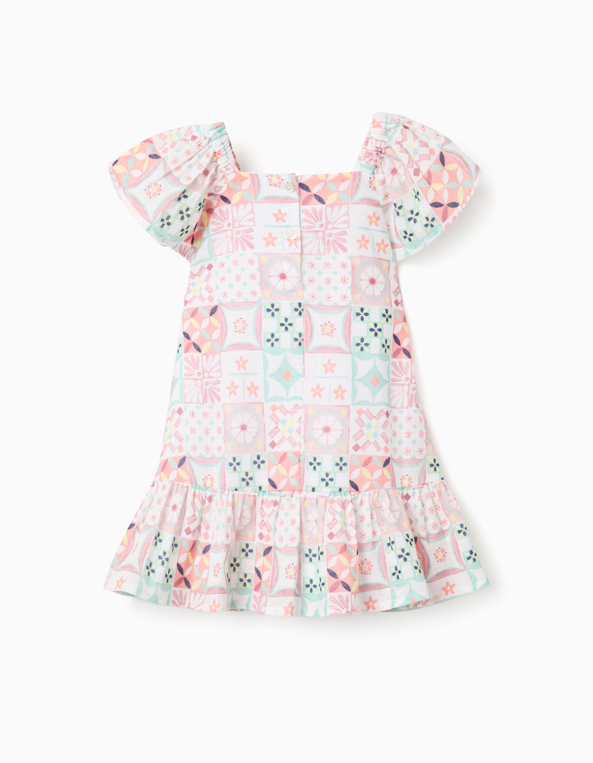 Vestido de algodón con estampado de azulejos para bebé niña, multicolor