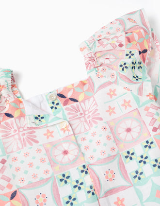 Cotton dress with a tile pattern for baby girls, multicolour