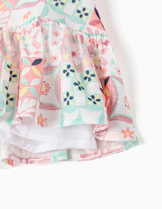 Cotton dress with a tile pattern for baby girls, multicolour