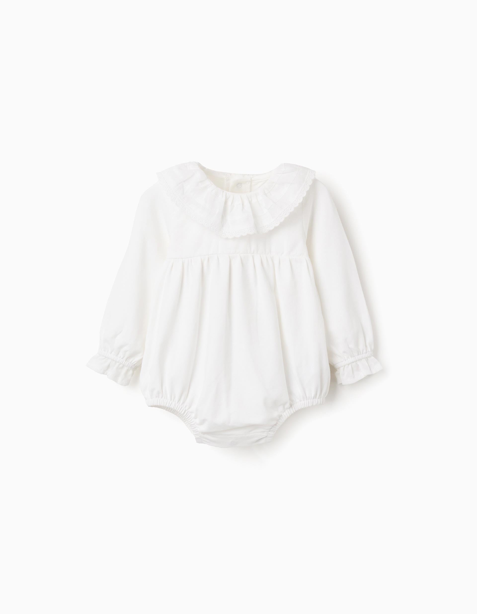 Body de manga larga con bordado inglés para recién nacida, blanco