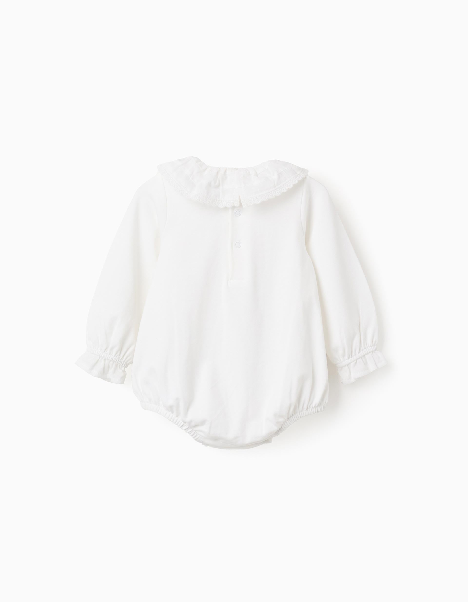 Body de manga larga con bordado inglés para recién nacida, blanco