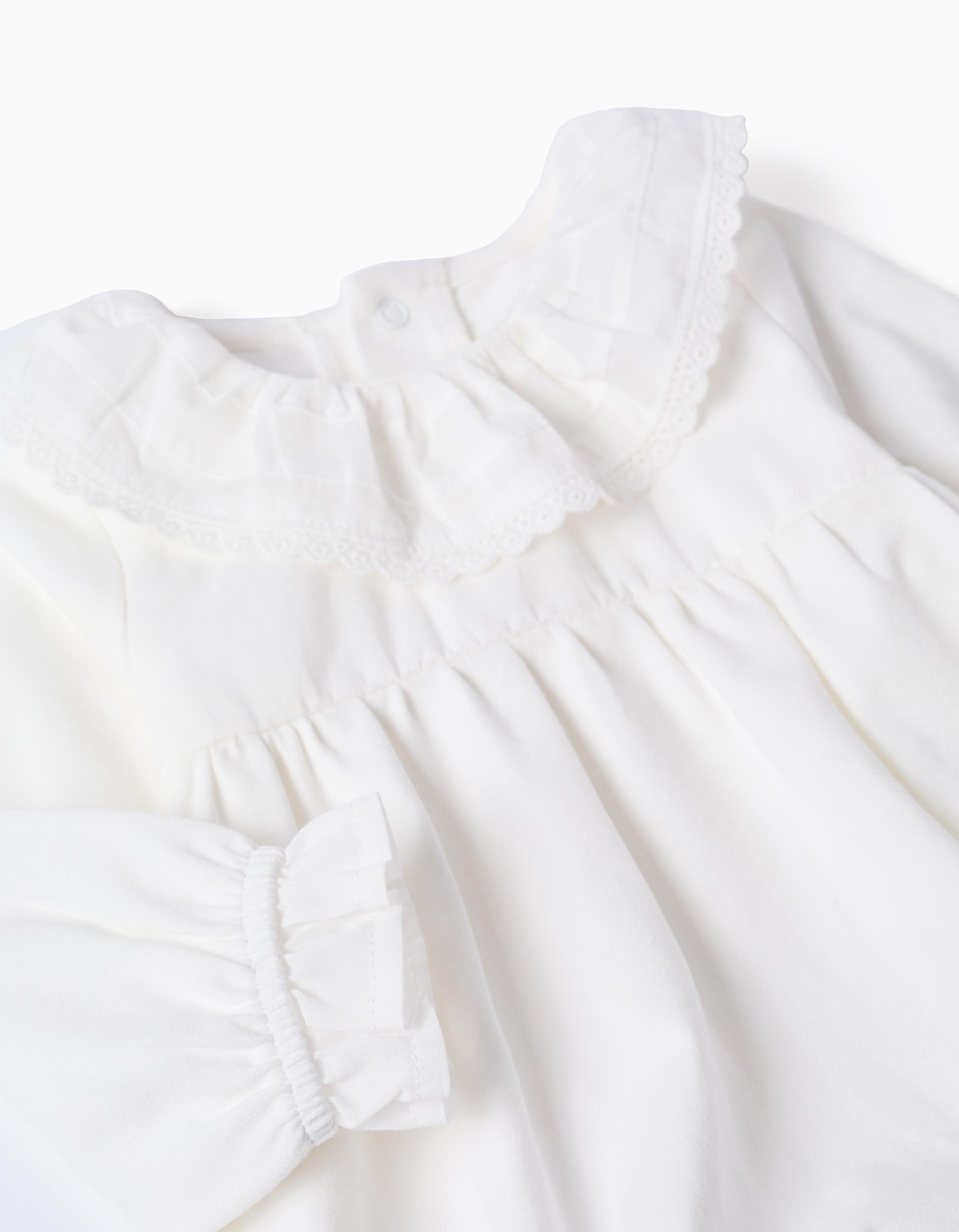 Body de manga larga con bordado inglés para recién nacida, blanco