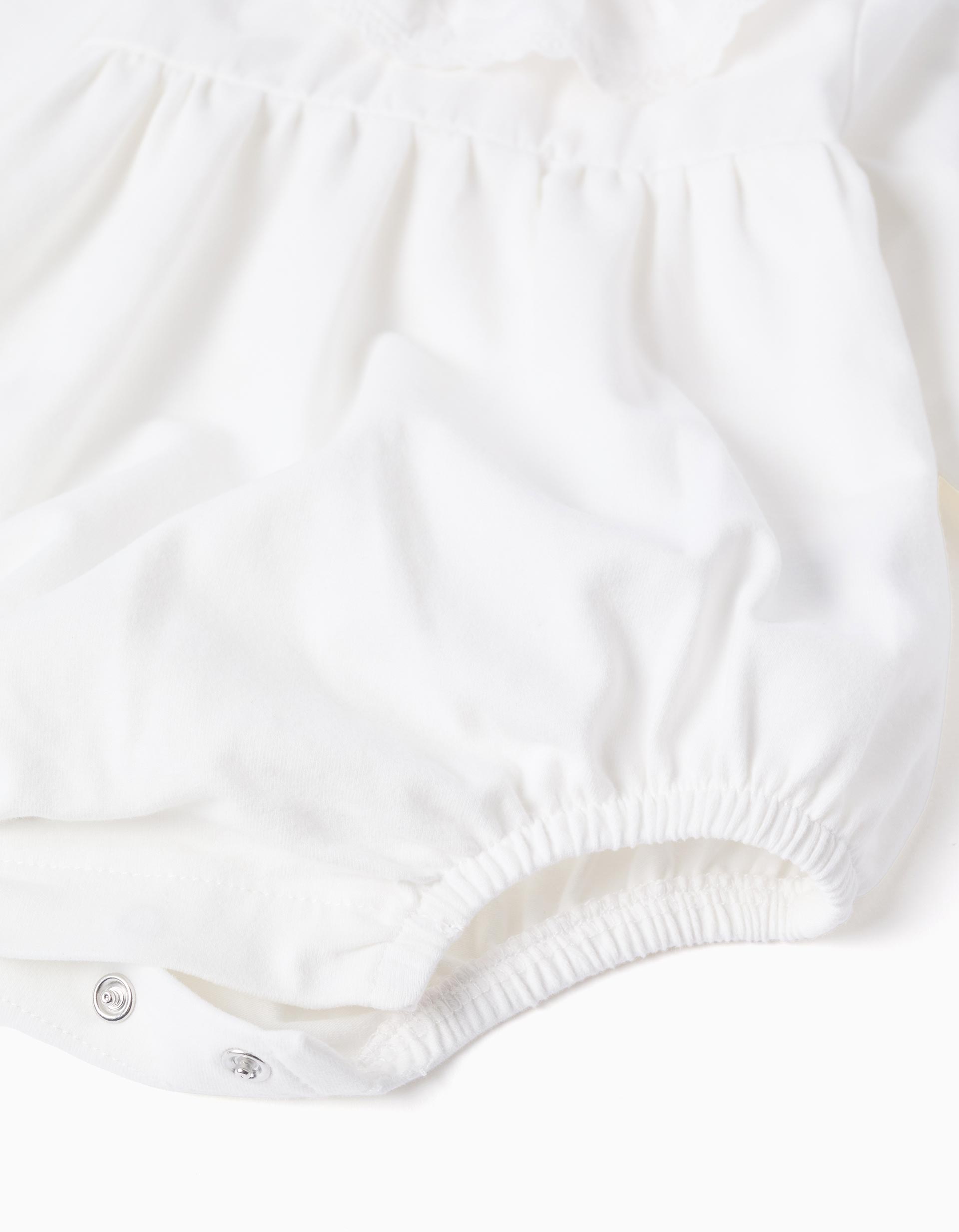 Body de manga larga con bordado inglés para recién nacida, blanco