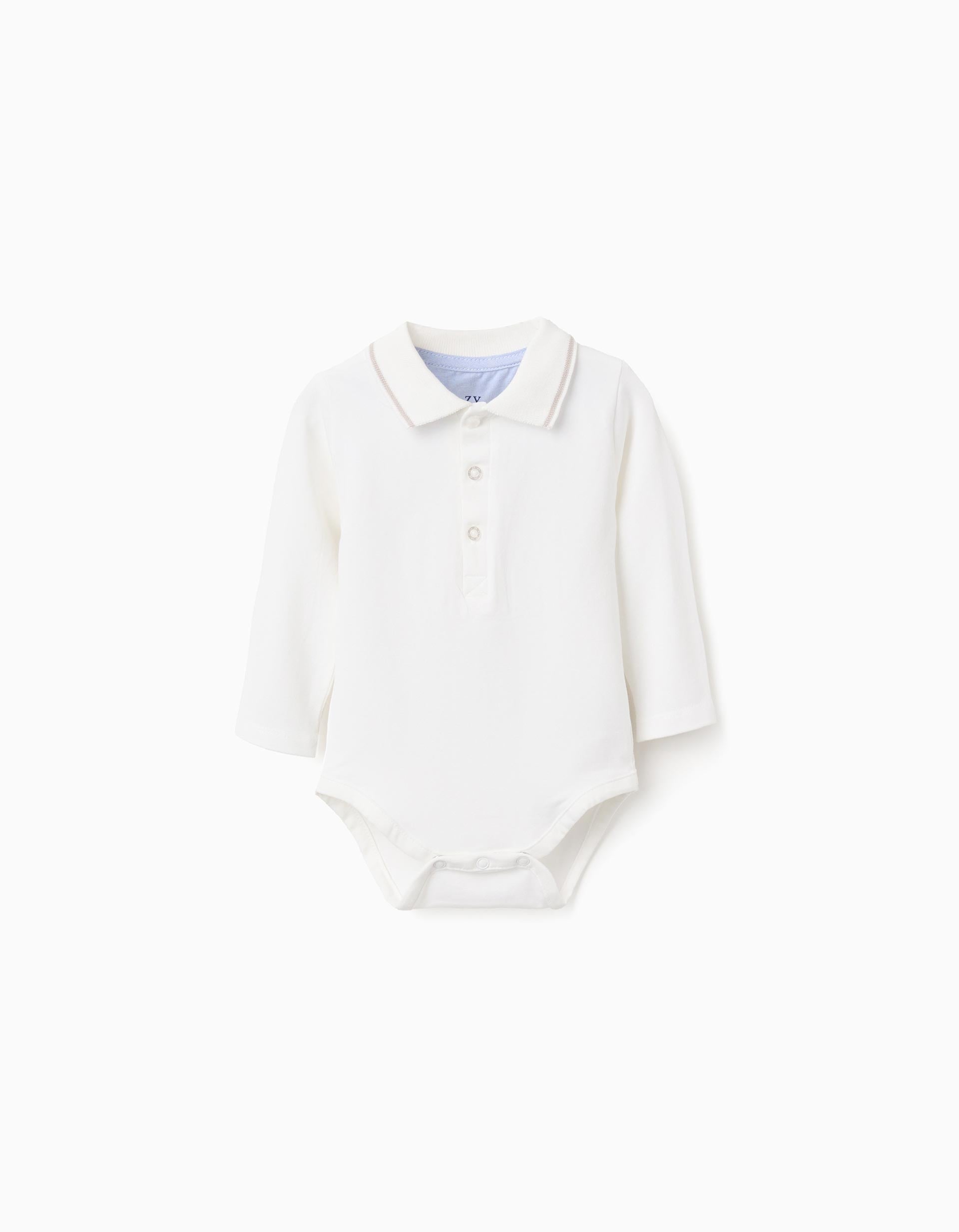 Body de manga comprida com riscas para recém-nascido, branco/bege
