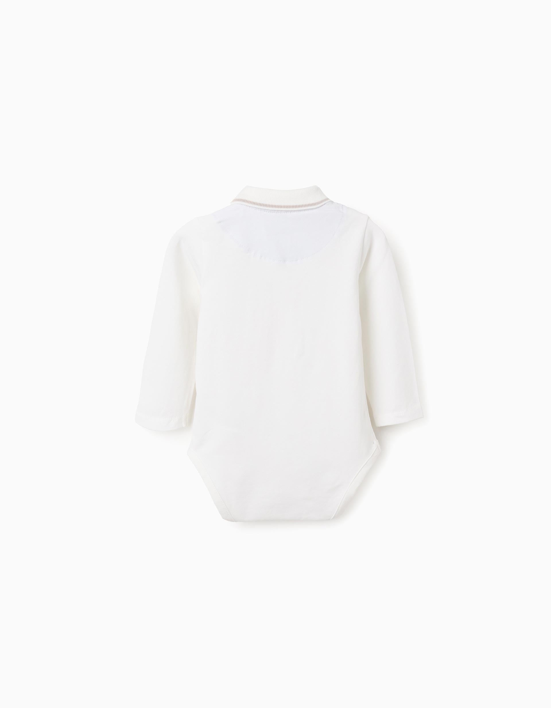 Body de manga comprida com riscas para recém-nascido, branco/bege