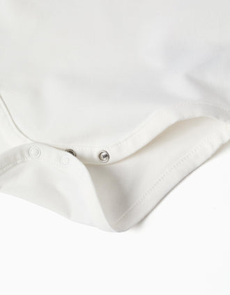 Long sleeve polo-bodysuit with stripes for newborn boys, white/beige