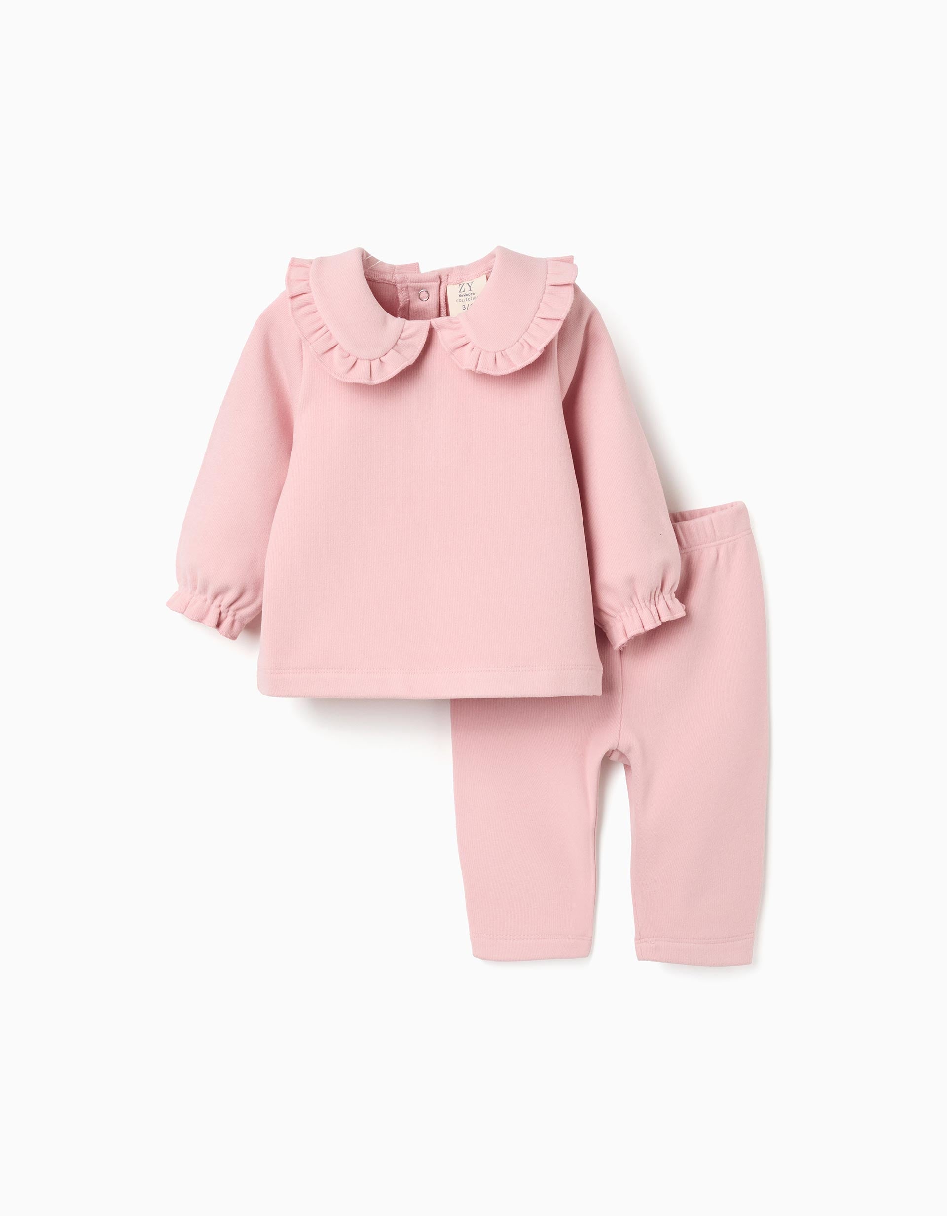Jersey con volantes + pantalón de punto para recién nacida, rosa