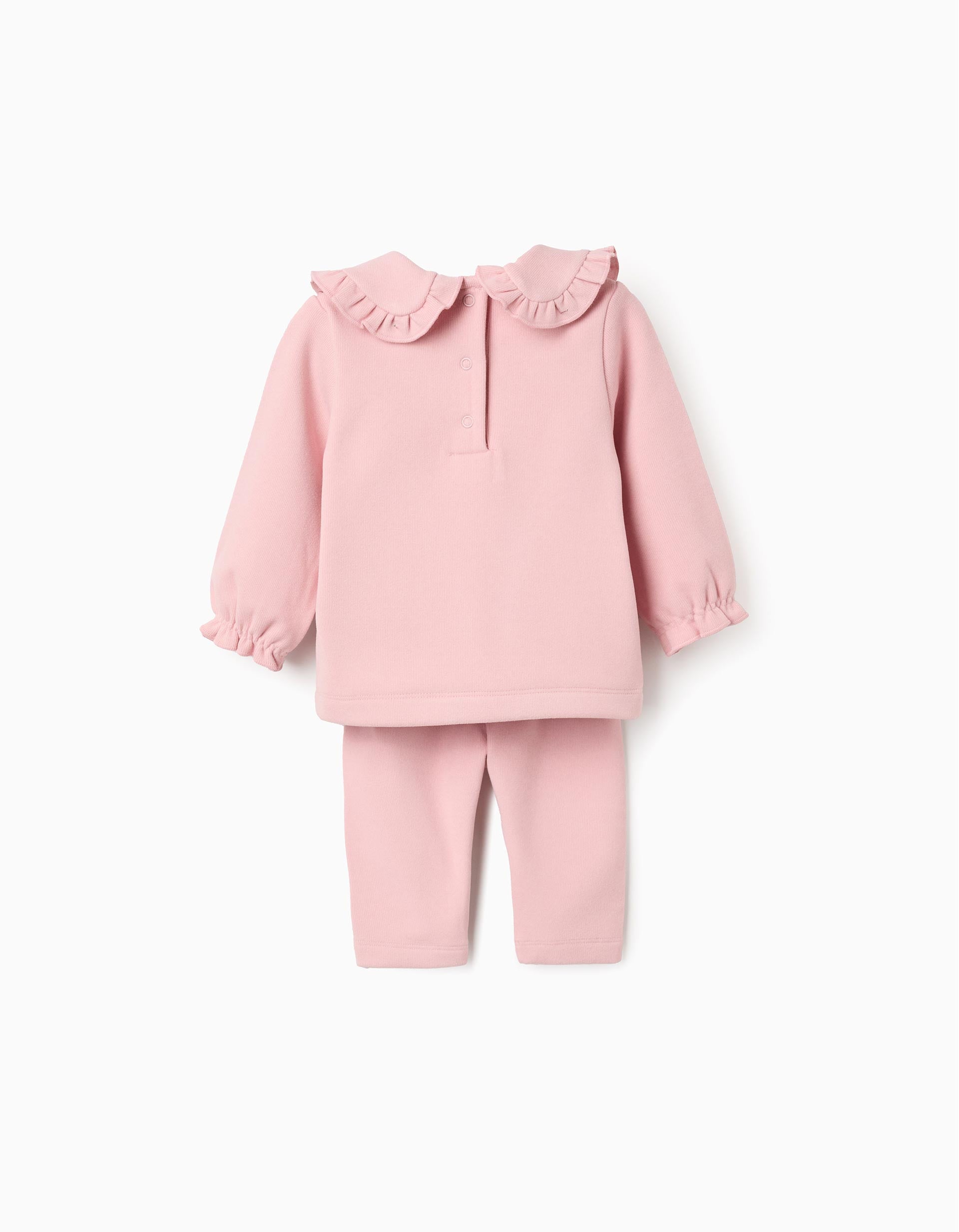 Jersey con volantes + pantalón de punto para recién nacida, rosa