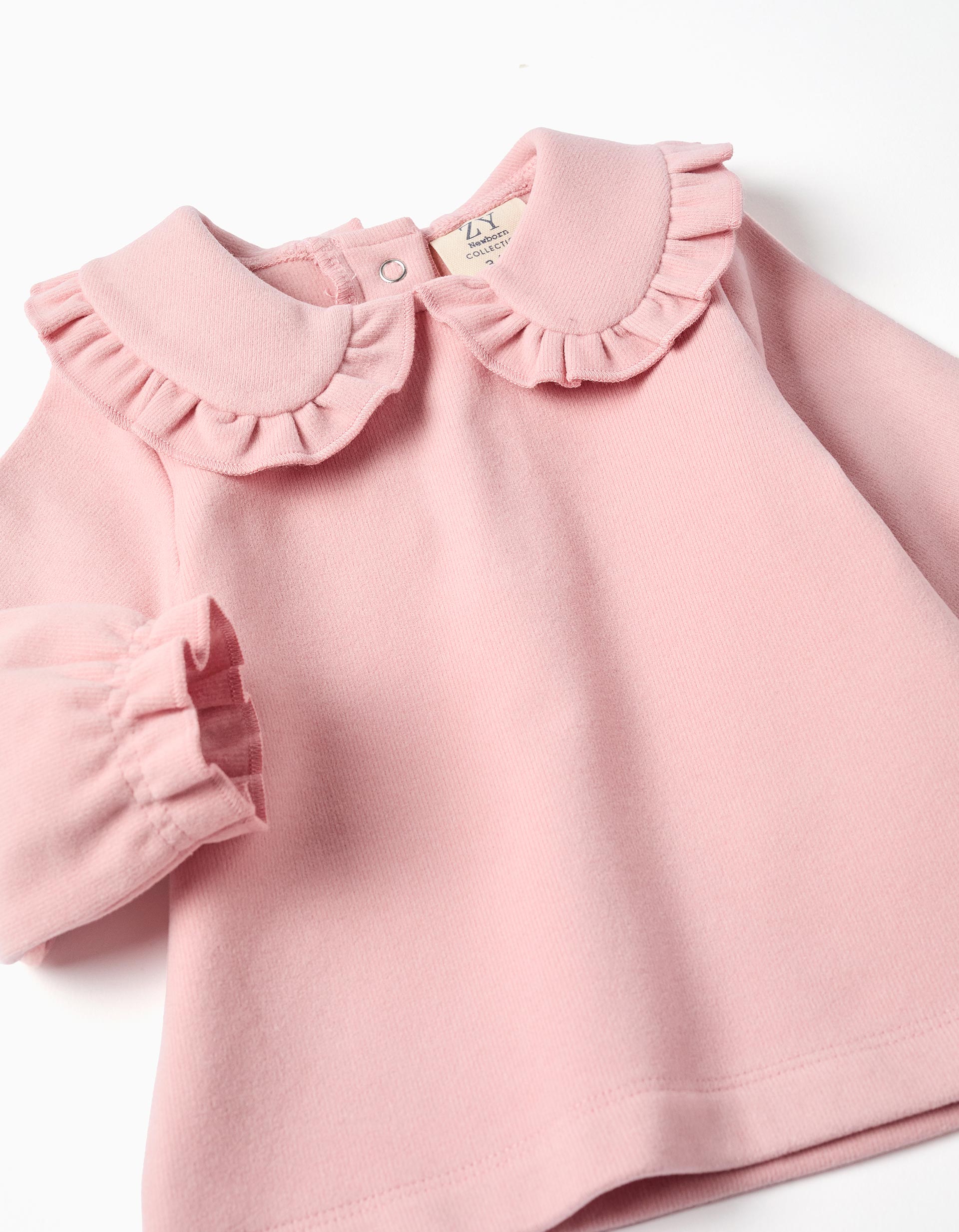 Jersey con volantes + pantalón de punto para recién nacida, rosa