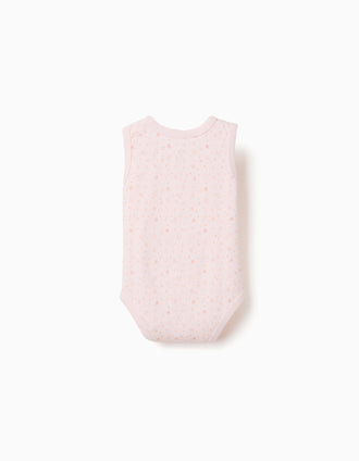 4 bodies de algodão sem mangas para recém-nascida e bebé, branco/rosa