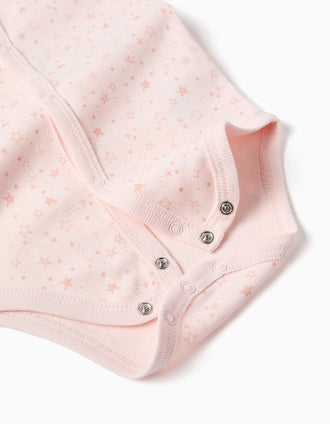 4 bodies de algodão sem mangas para recém-nascida e bebé, branco/rosa