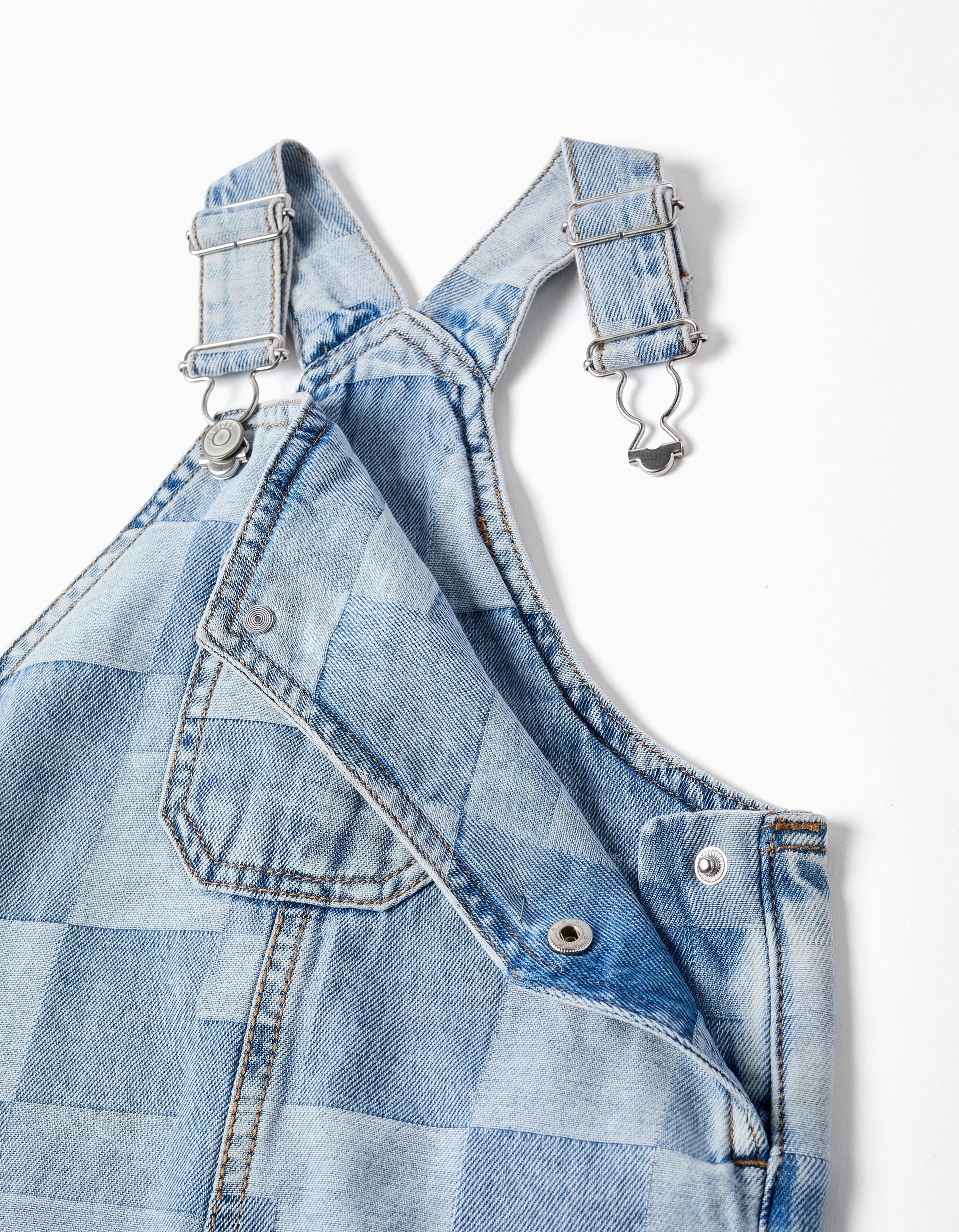 Peto corto vaquero con estampado a cuadros para bebé niño, azul