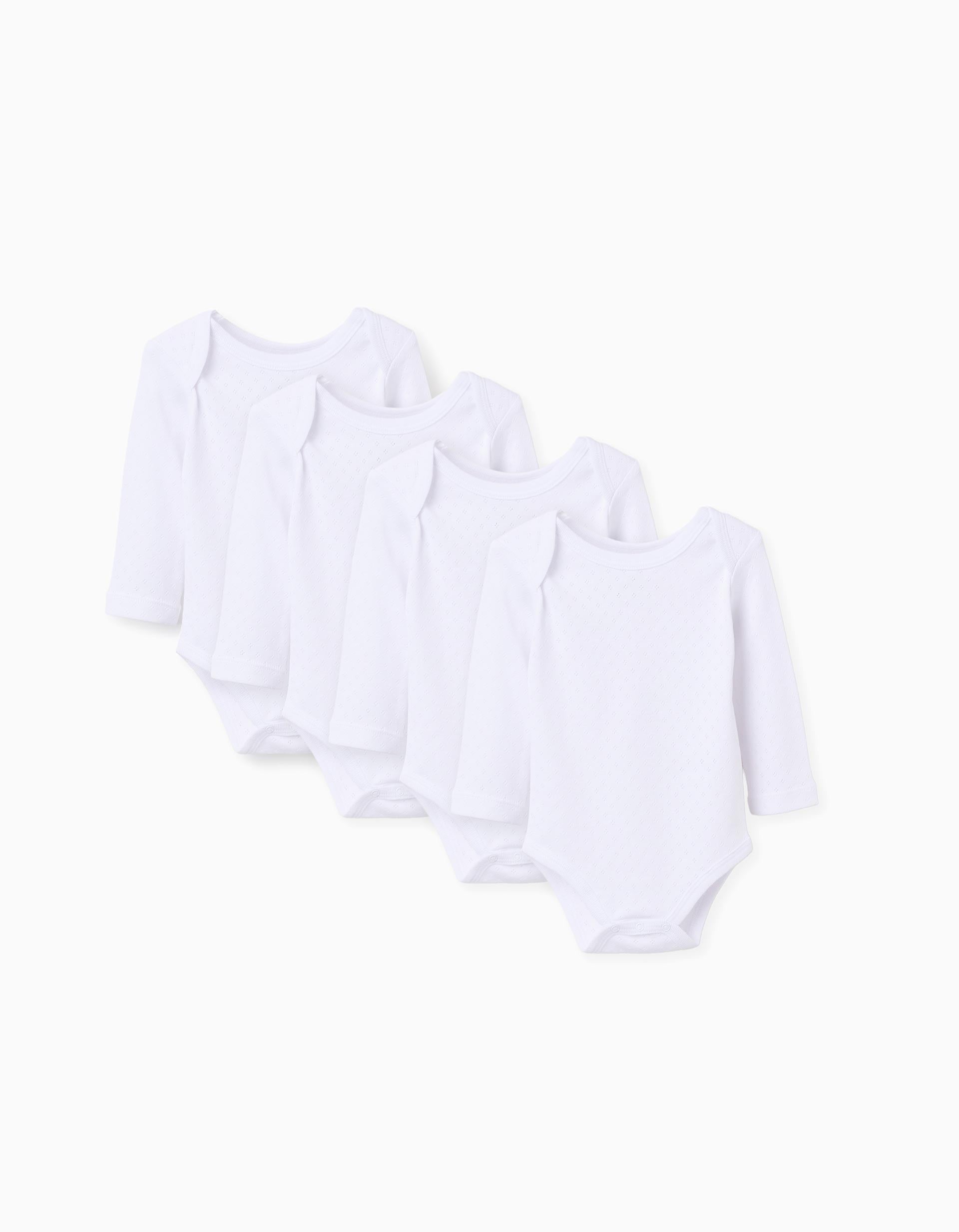 Pack of 4 bodysuits in pointelle for newborns and babies, white
