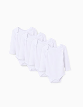 Pack of 4 bodysuits in brushed cotton for newborns and babies, white