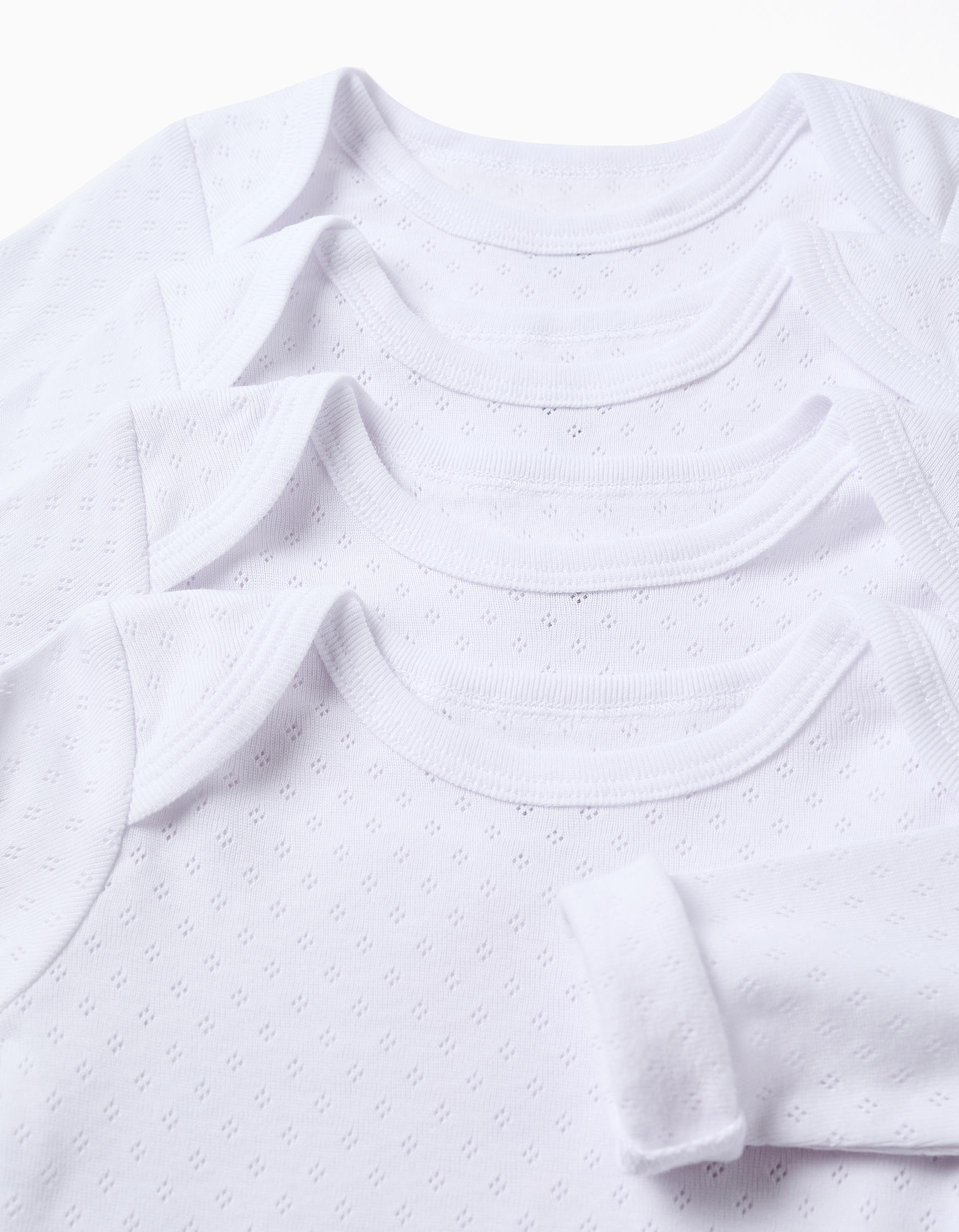 Pack of 4 bodysuits in pointelle for newborns and babies, white
