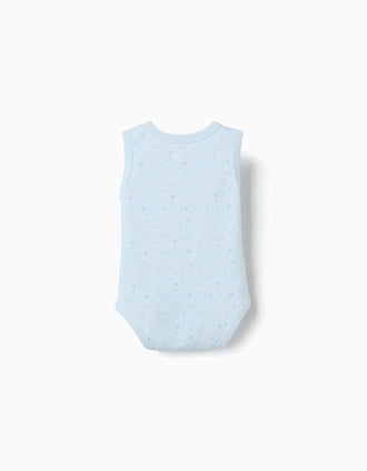 4 bodies de algodão sem mangas para recém-nascido e bebé, branco/azul