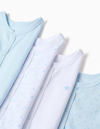 4 bodies de algodão sem mangas para recém-nascido e bebé, branco/azul