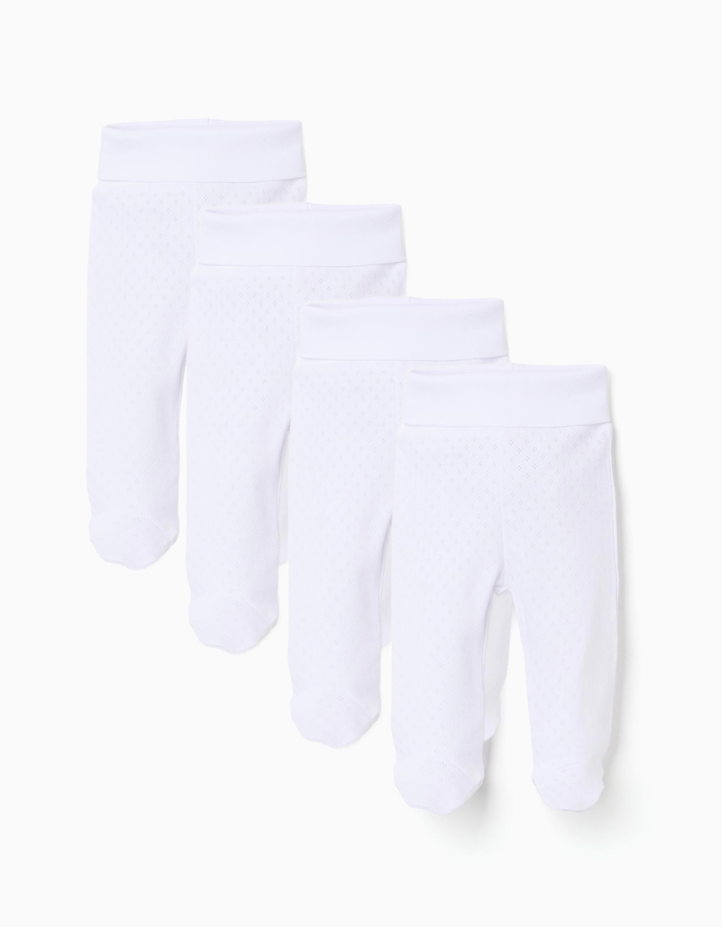4 footed trousers in pointelle for newborns and babies, white