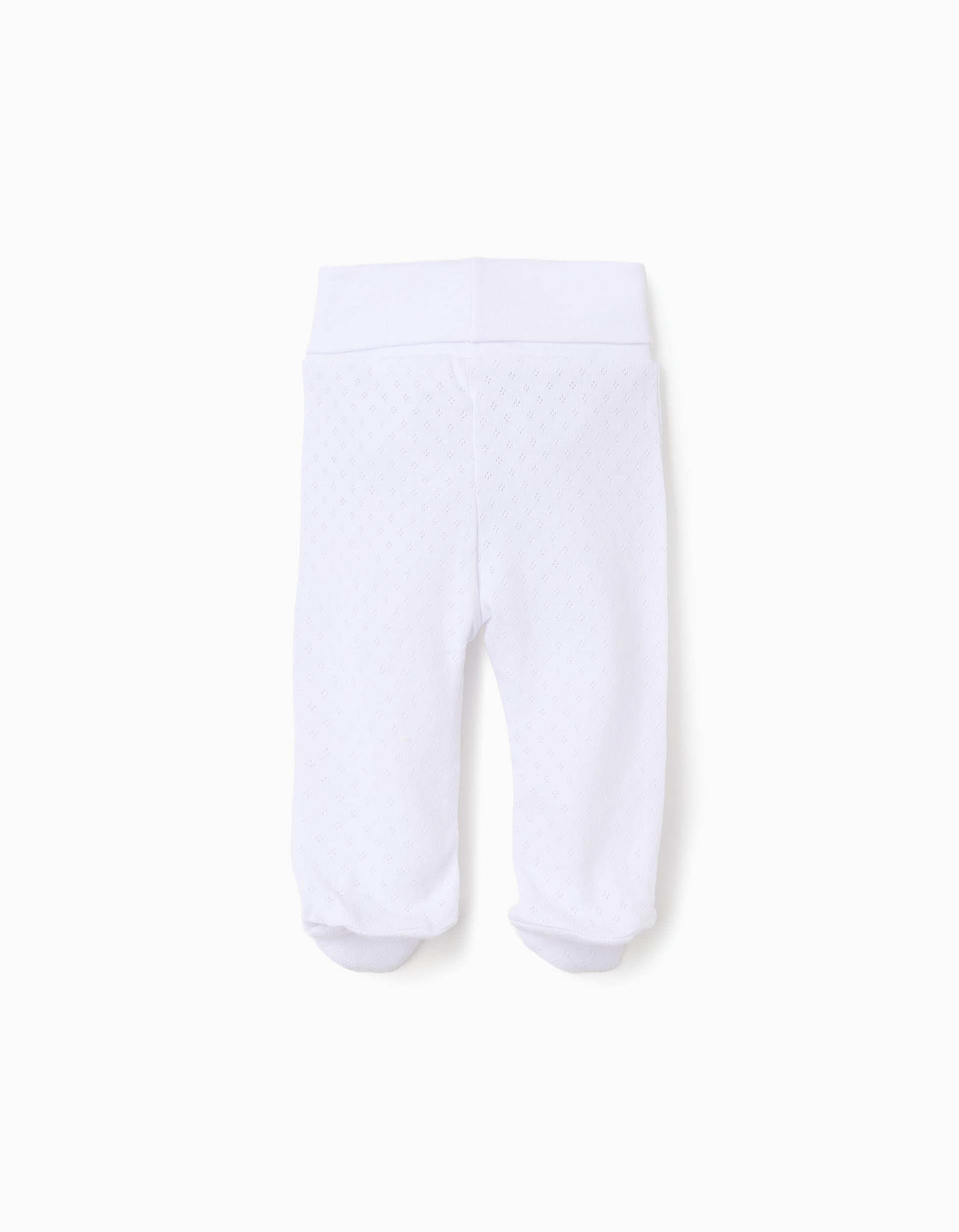 4 footed trousers in pointelle for newborns and babies, white