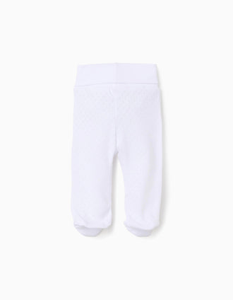 Pack 4 calças com pés cardadas para recém-nascidos e bebés, branco