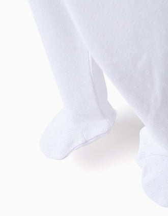 Pack 4 calças com pés cardadas para recém-nascidos e bebés, branco