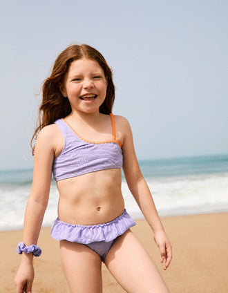 Bikini avec volants + chouchou pour fille, lilas/orange