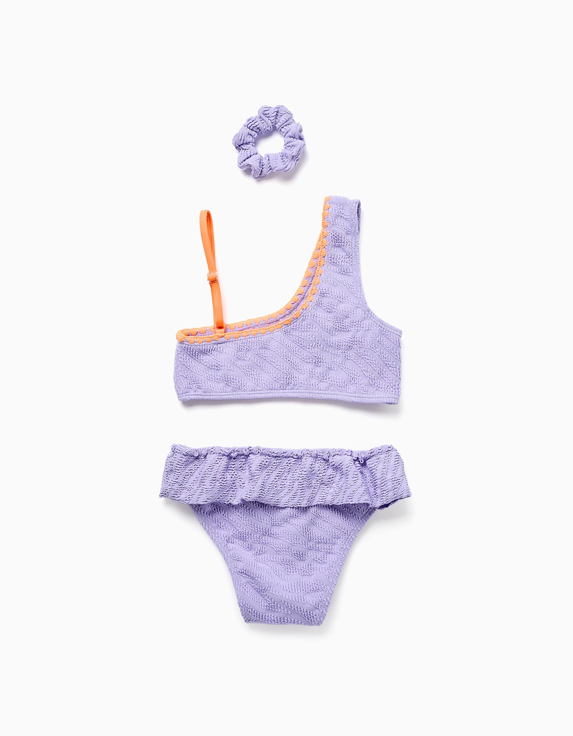 Bikini avec volants + chouchou pour fille, lilas/orange