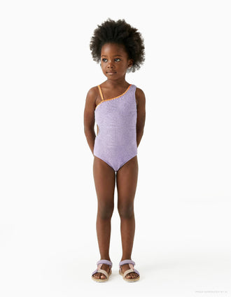 Maillot de bain avec découpe + chouchou pour fille, lilas/orange