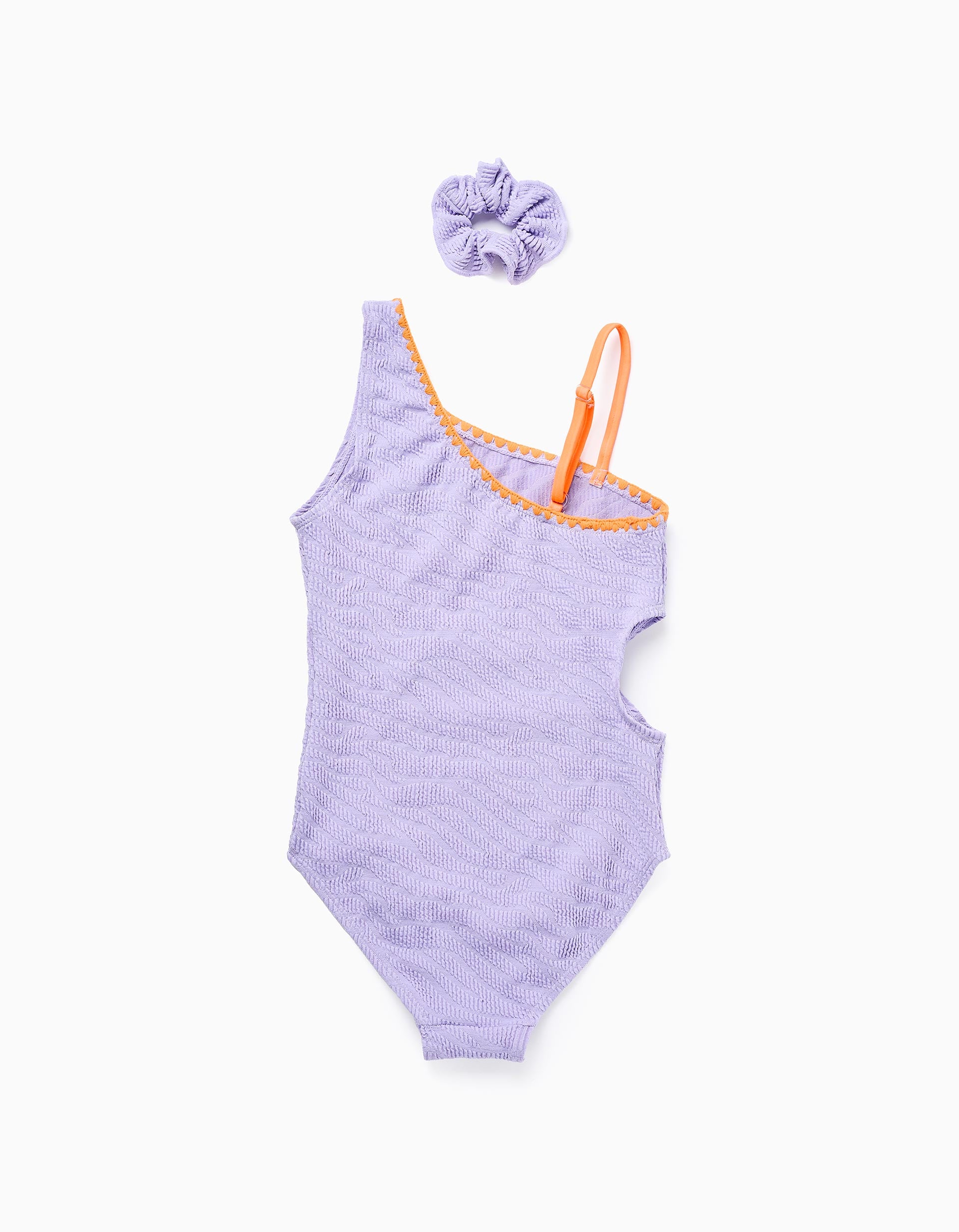 Maillot de bain avec découpe + chouchou pour fille, lilas/orange