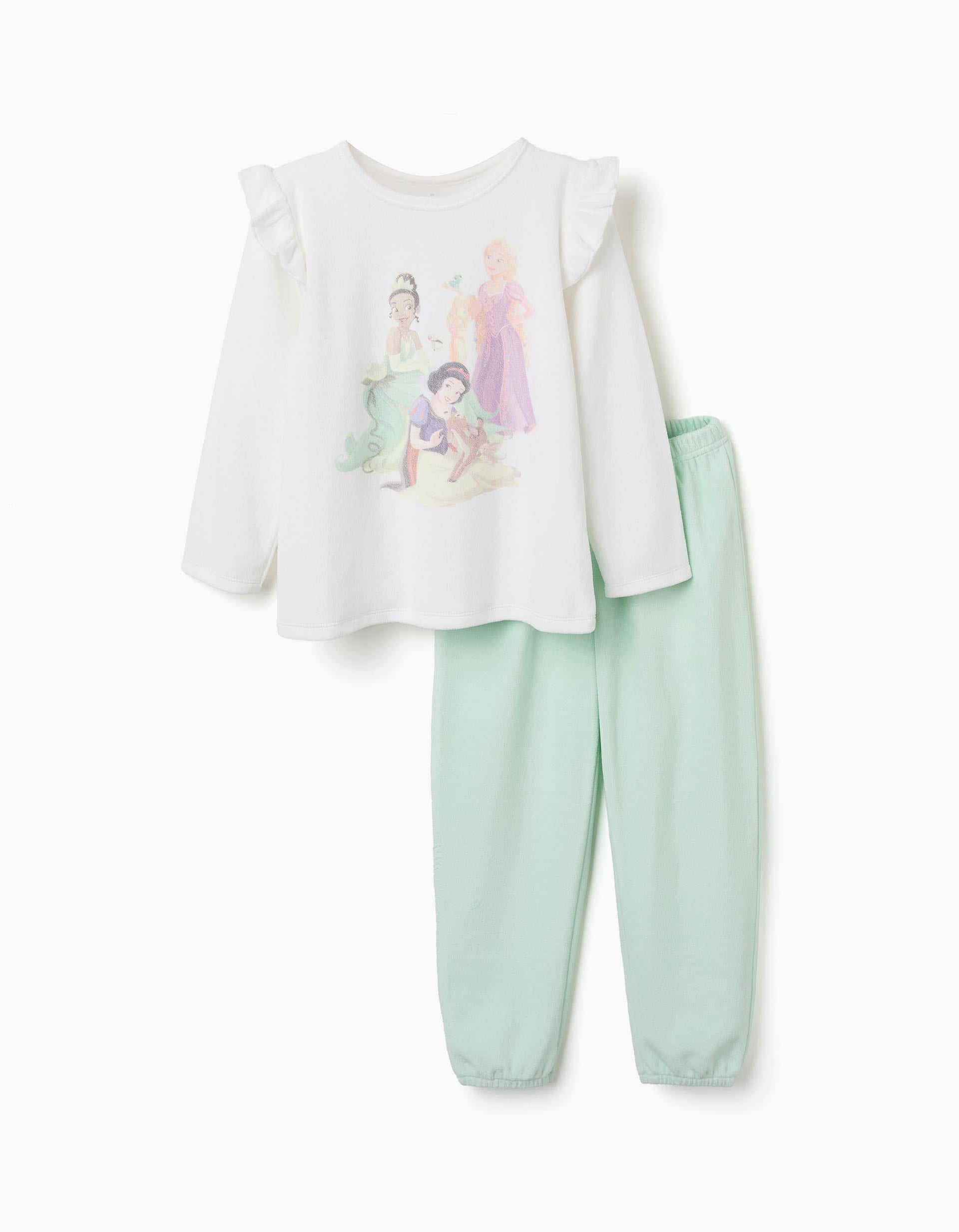 Pyjama en velours avec les princesses Disney pour fille, blanc/vert clair