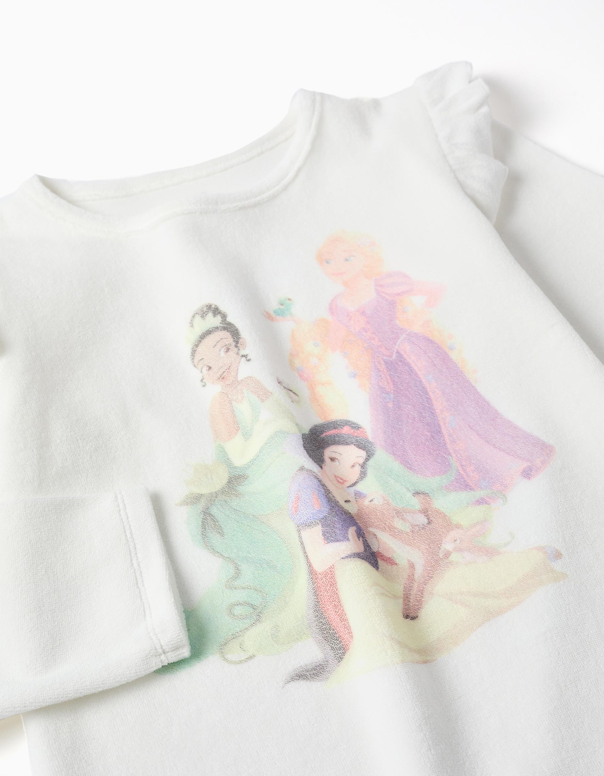 Pyjama en velours avec les princesses Disney pour fille, blanc/vert clair
