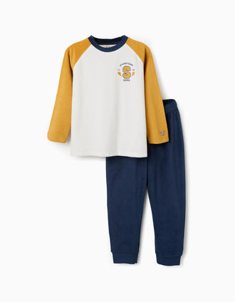 Pyjama en velours avec imprimé pour garçon, blanc/jaune/bleu foncé