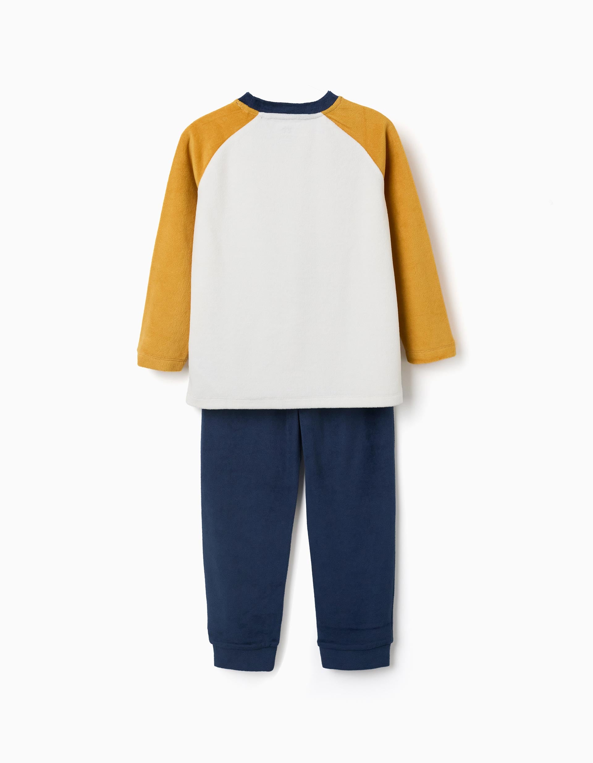 Velvet pyjamas with chest print for boys, white/yellow/dark blue